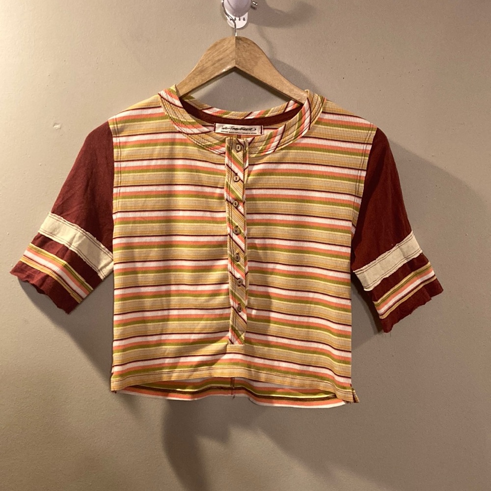 We The Free Striped Crop Top in Rust, Cream, Yellow